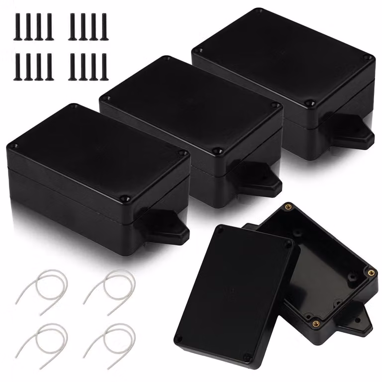 4 scatole di derivazione, nere, grado di protezione IP65, contenitore in plastica ABS