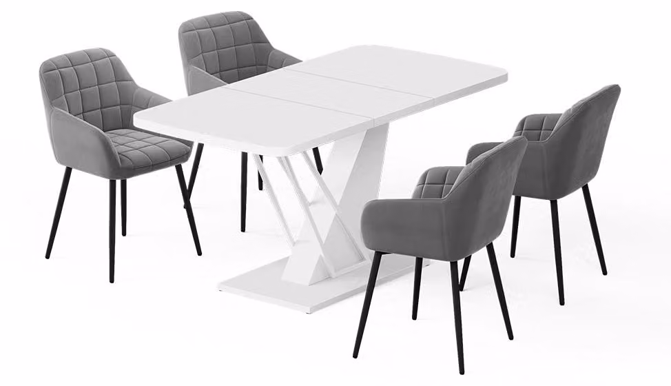 Set di tavoli da pranzo Vicco Fenaro Bianco 120 x 80 cm con 4 sedie da pranzo, Model 62775