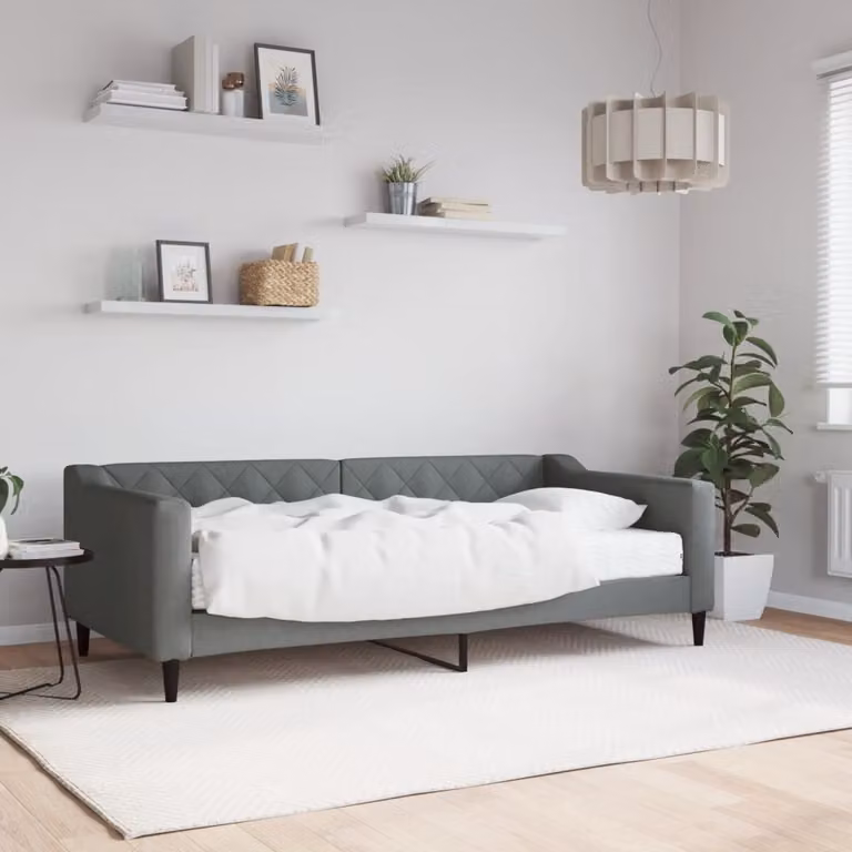 vidaXL Divano Letto con Materasso in Tessuto Grigio, L/P/H: 90 x 190 cm
