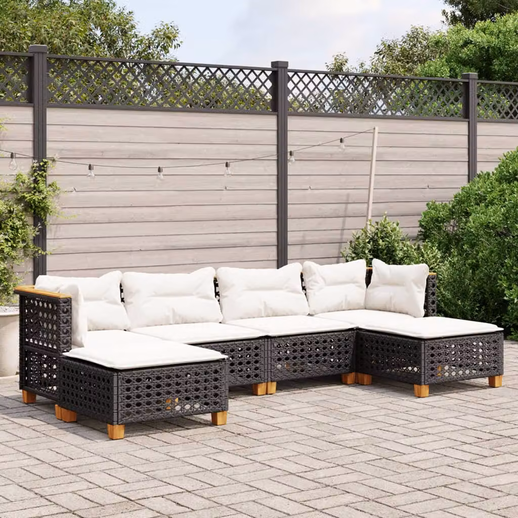 Set Divano da Giardino 6 pz vidaXL in Polyrattan Nero con Cuscini e Ottoman – 1
