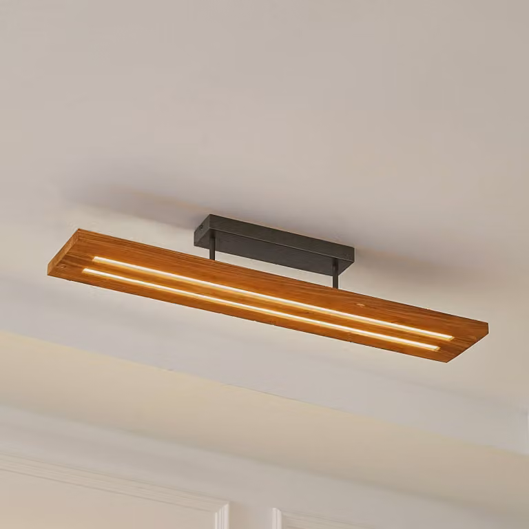 Plafoniera soffitto Nesaja Lindby, dimmerabile, Legno chiaro, Soggiorno / Sala da pranzo, Legno, Campagna / Rustiche, Plafoniera