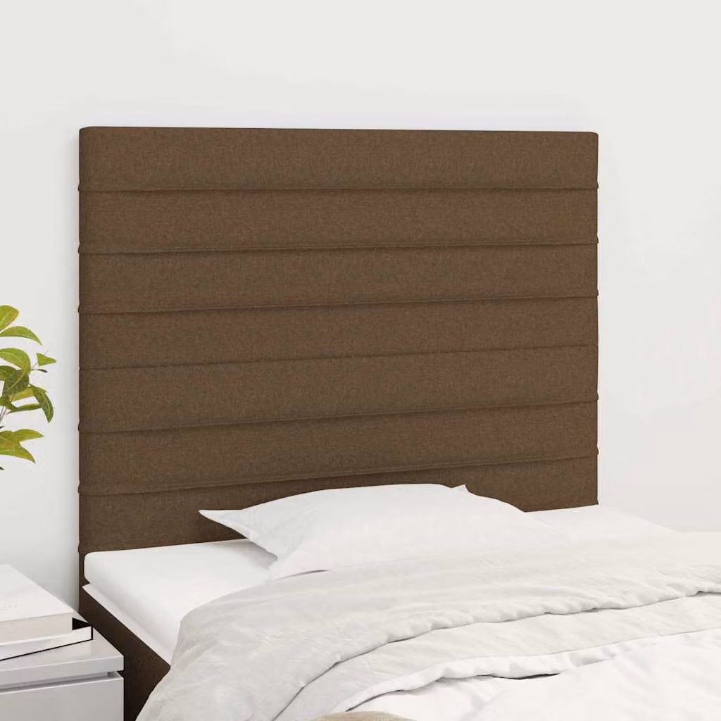 Testiera per letto vidaXL in tessuto marrone scuro con struttura in legno di larice, L: 100 cm, P: 5 cm, H: 118-128 cm