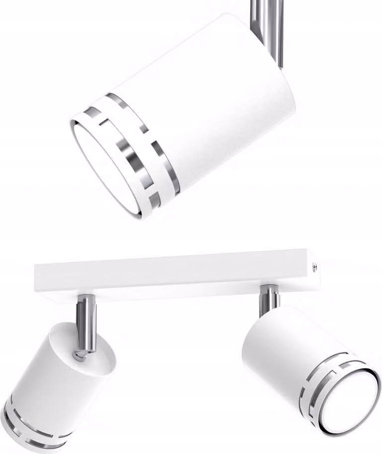 Lampada Da Soffitto Bianca E Cromata Con Faretto Mobile A Led Gu10 - Lampada Polacca A Led