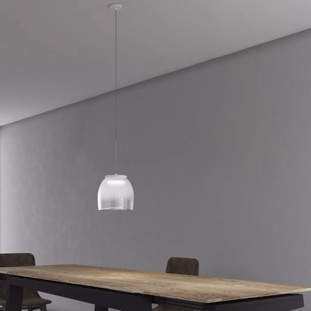 Lampadario a sospensione moderno Drum in metallo bianco e vetro trasparente con luce LED da 16W luce bianca calda e regolabile – 2