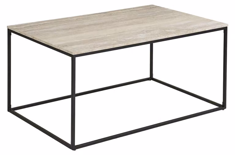 Vita - Tavolino da caffè effetto travertino con struttura nera 90x60x45 cm