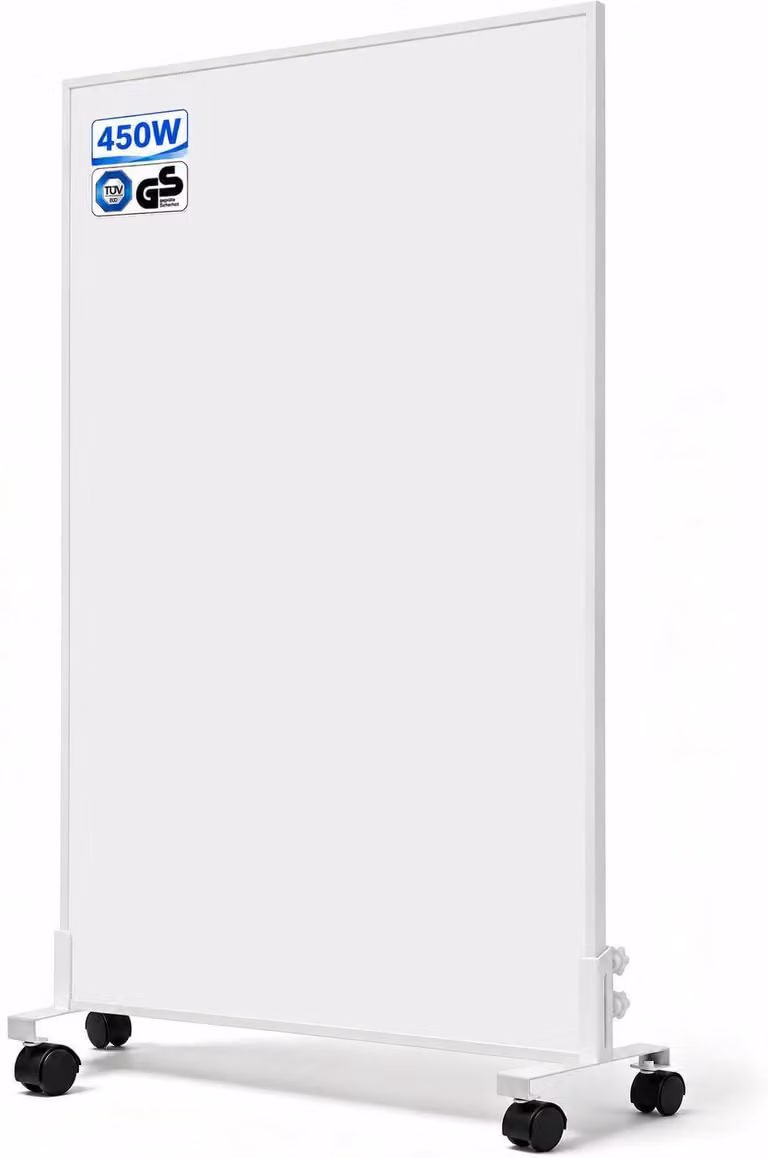 Pannello riscaldante a infrarossi da 450 Watt - Autoportante con ruote - 905x505x22 mm - Bianco