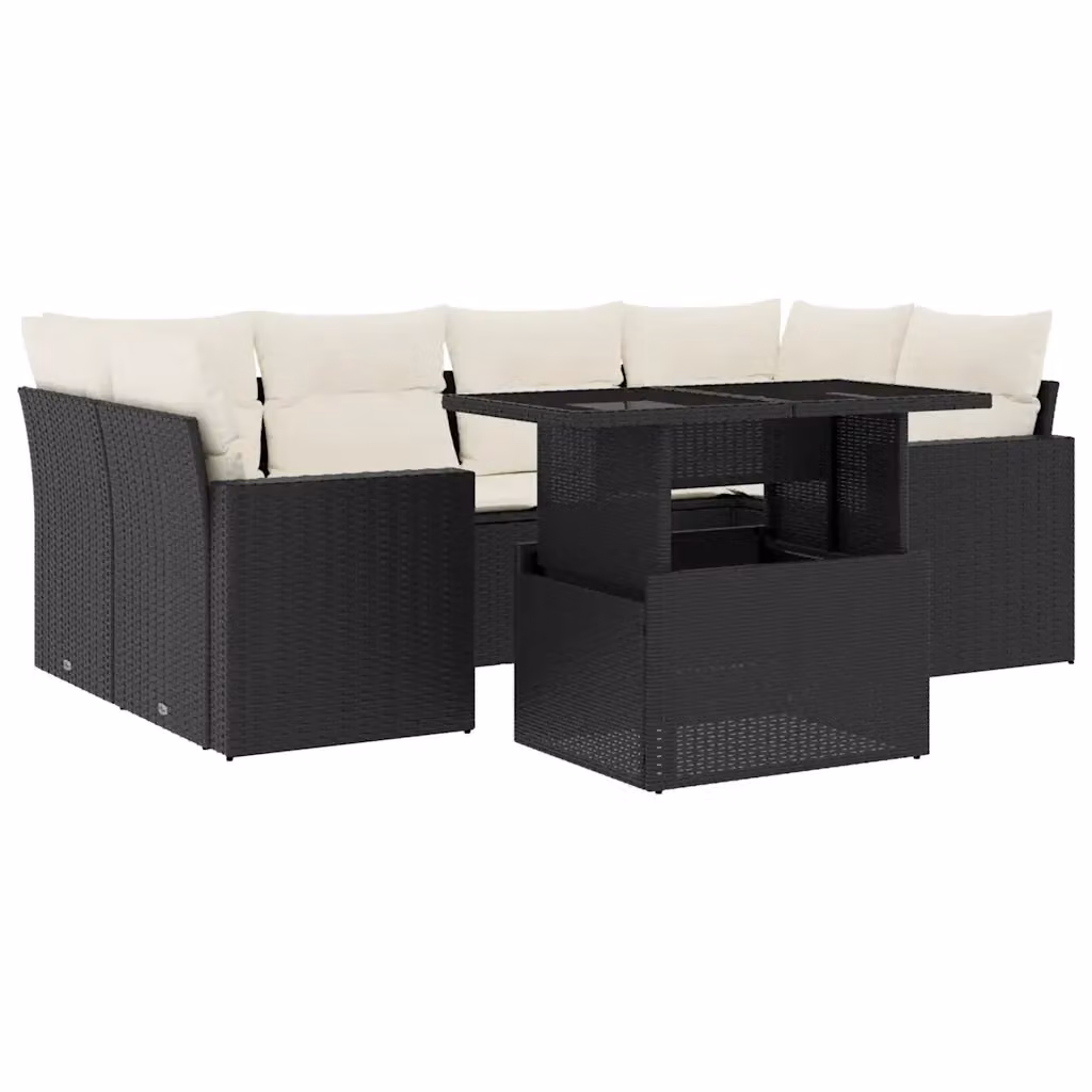Set Divani da Giardino a L vidaXL in Polyrattan Nero con 7 Cuscini e Tavolino da Esterno – 2