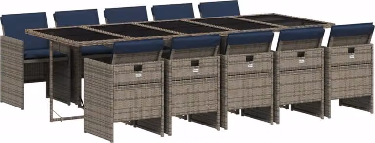 Set da pranzo da giardino da 11 pz con Cuscini in Polyrattan Grigio
