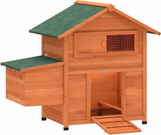 Pollaio nido posatoio 113,5 x 67,5 x 95,5 cm tetto impermeabile ventilazione regolabile rustico moderno in legno arancione 21_0008019