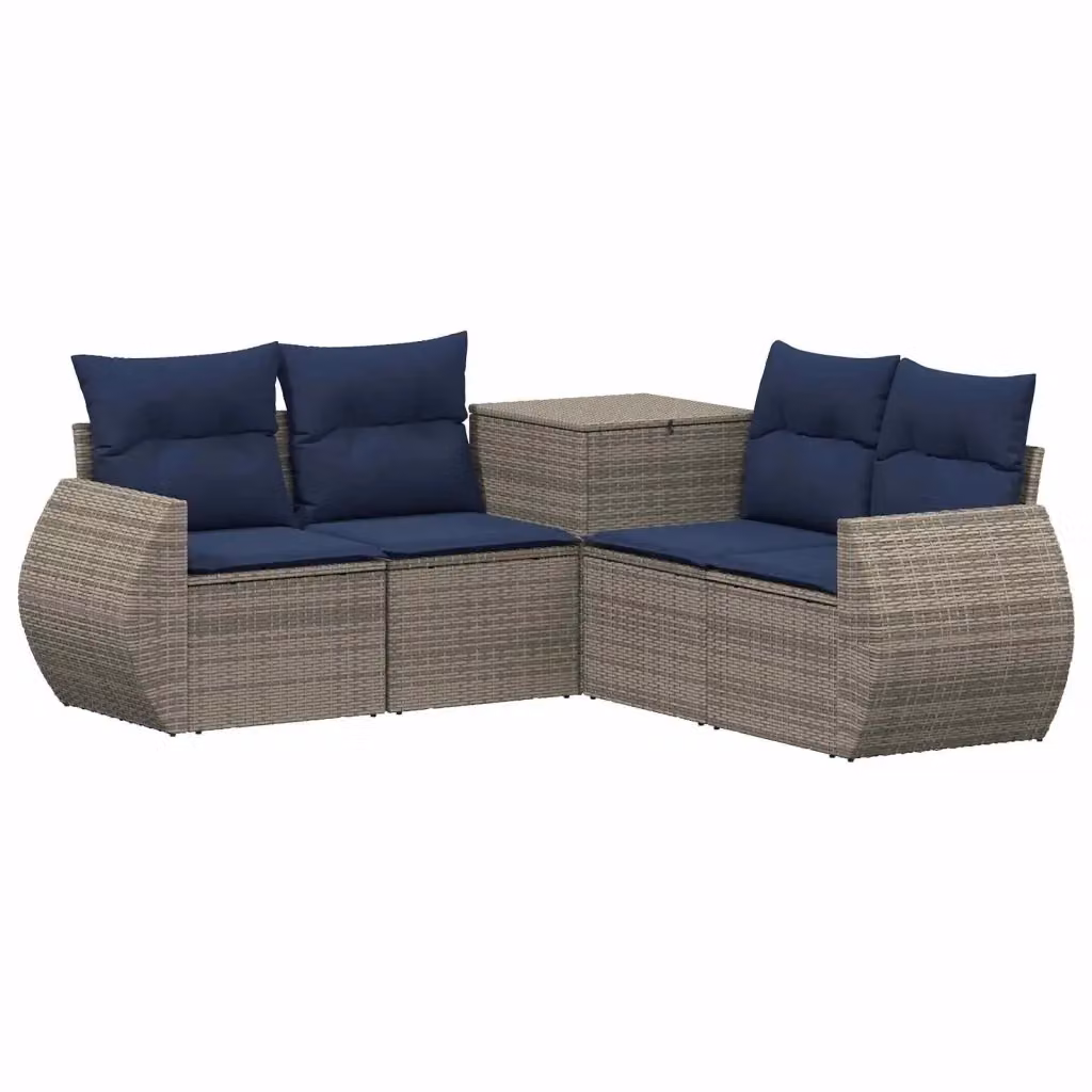 Set di divani da giardino a forma di L vidaXL in rattan e acciaio con cuscini grigi e blu navy – 2
