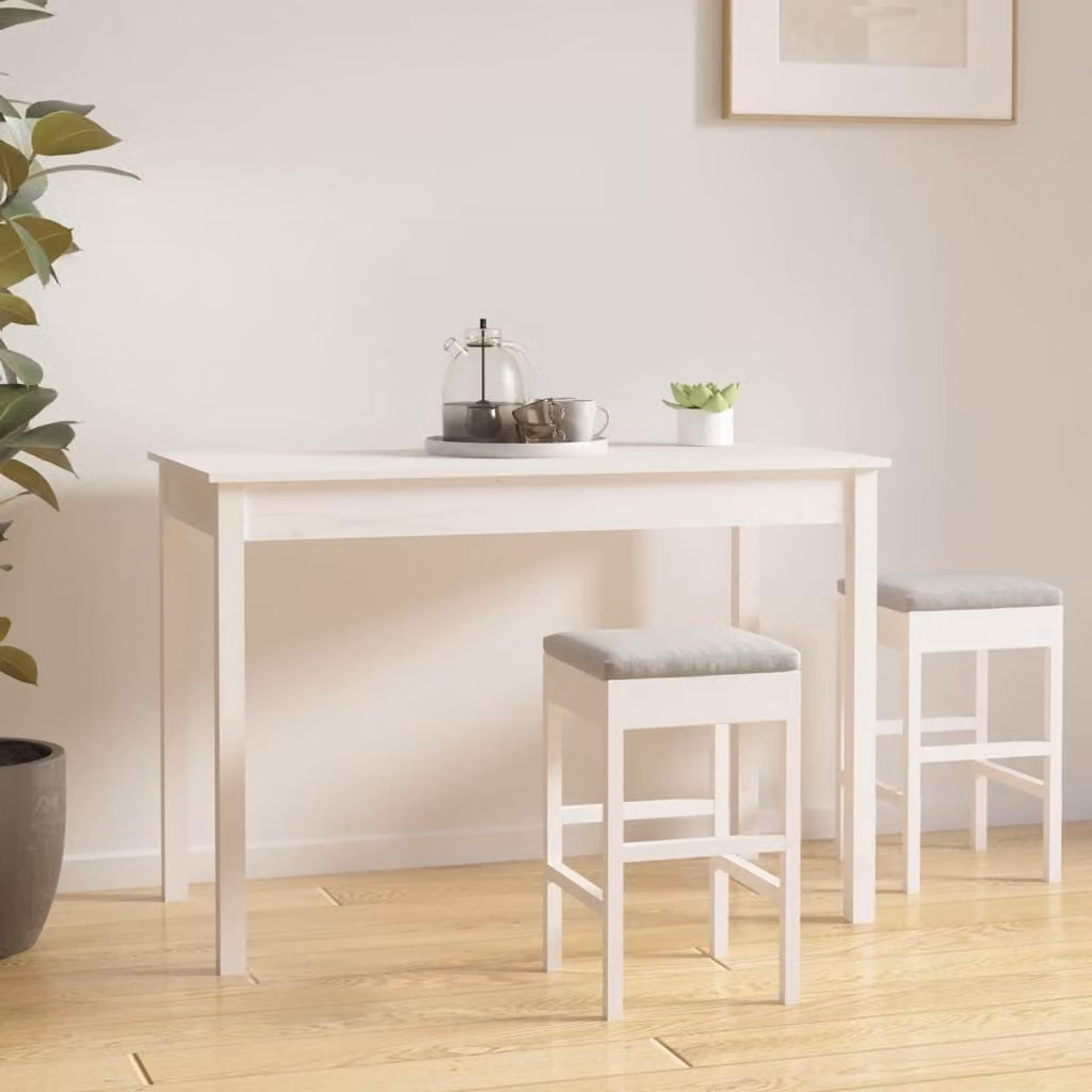 The Living Store Tavolo da pranzo bianco 110x55x75 cm in legno di pino massiccio