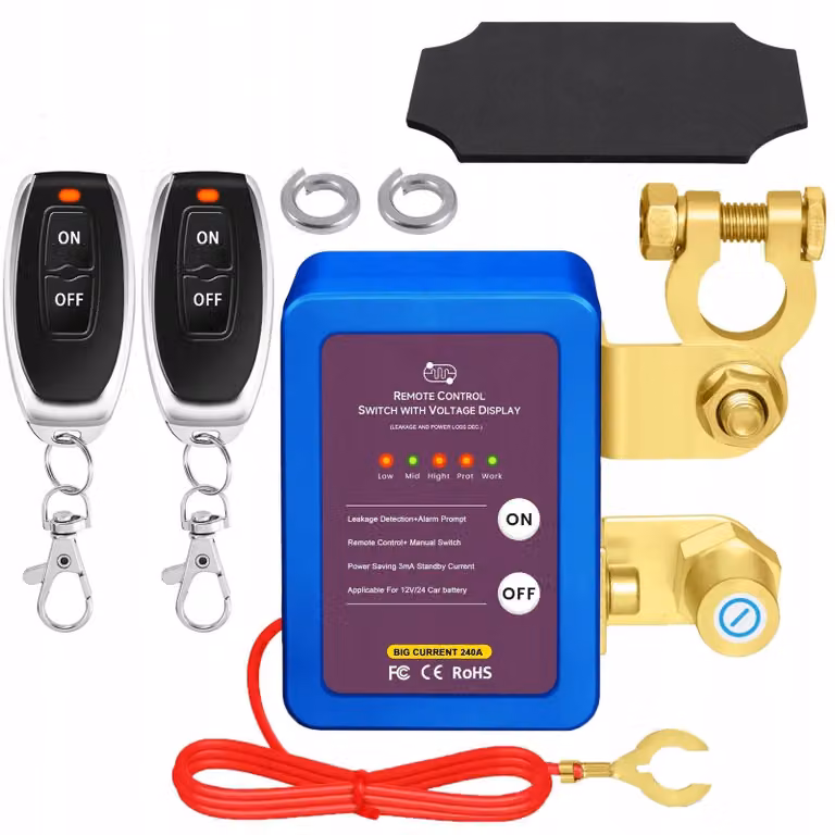 Interruttori per batterie auto - Interruttore principale a distanza - 240 A - 12 V - 2 telecomandi - Materiale: ABS e rame - Adatto per auto, SUV e monovolumi