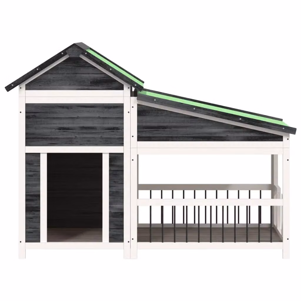 Gabbia per animali HELLOSHOP26 in legno massello di pino grigio, resistente alle intemperie, L: 143 cm, P: 60,5 cm, H: 109 cm – 2