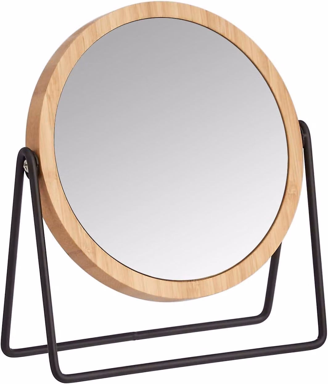 Specchio da trucco rotondo - Specchio da tavolo a doppio lato con ingrandimento 1x e 5x - Cornice in bambù - Nero