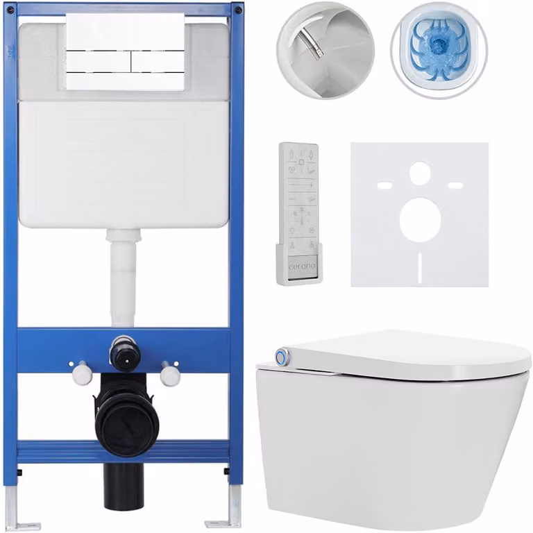 Set completo per WC Profi/Cronus Premium - bianco lucido - pulsante per WC modello Line/bianco - installazione a parete - 59,3 x 38,4 cm