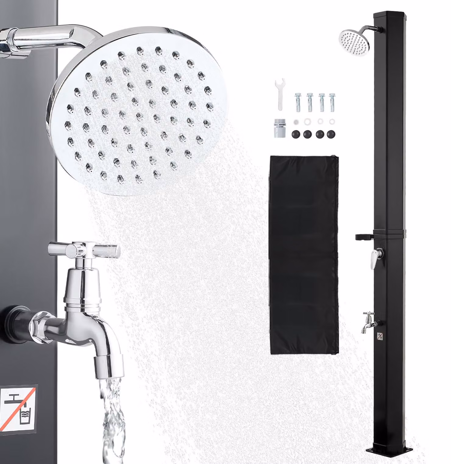 Doccia solare SucceBuy da 35 L, doccia da giardino solare alta 2160 mm, doccia da piscina con portasapone, regolazione della temperatura per acqua calda e fredda, modello indipendente, doccia da esterno per giardino, piscina o spiaggia, nera