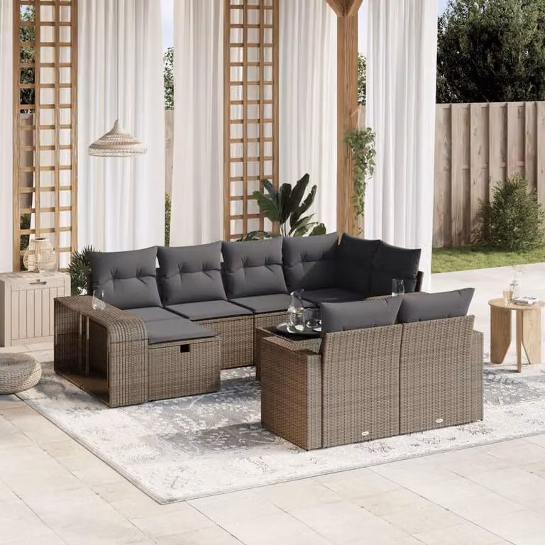vidaXL Set Divani da Giardino 11 pz in Polyrattan Grigio con Cuscini e Tavolino