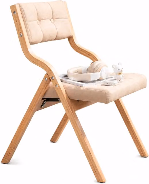 Sedia pieghevole imbottita in legno beige 61x48x77 cm, set da 2, montata