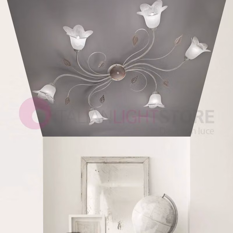 Plafoniere a soffitto in metallo e vetro con 6 luci stile organico, disponibili in bianco, oro/ottone o argento – 2