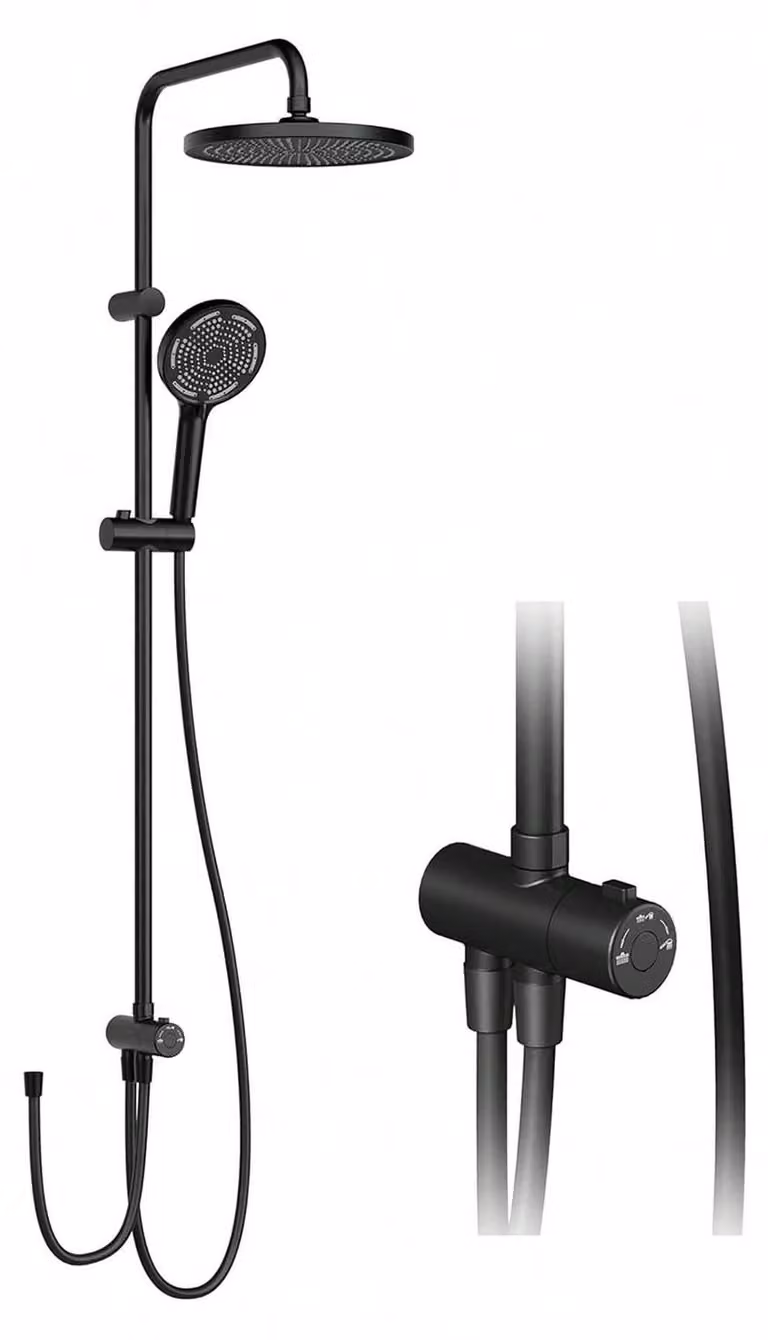 Sistema doccia a pioggia - Colonna doccia con soffione rotondo - Set doccia completo, Rain Shower - Nero