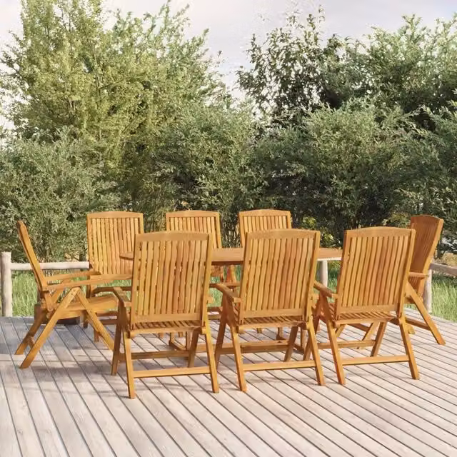 Set da pranzo per giardino vidaXL in legno di teak marrone, 9 pezzi, L: 180 cm, P: 90 cm, H: 75 cm