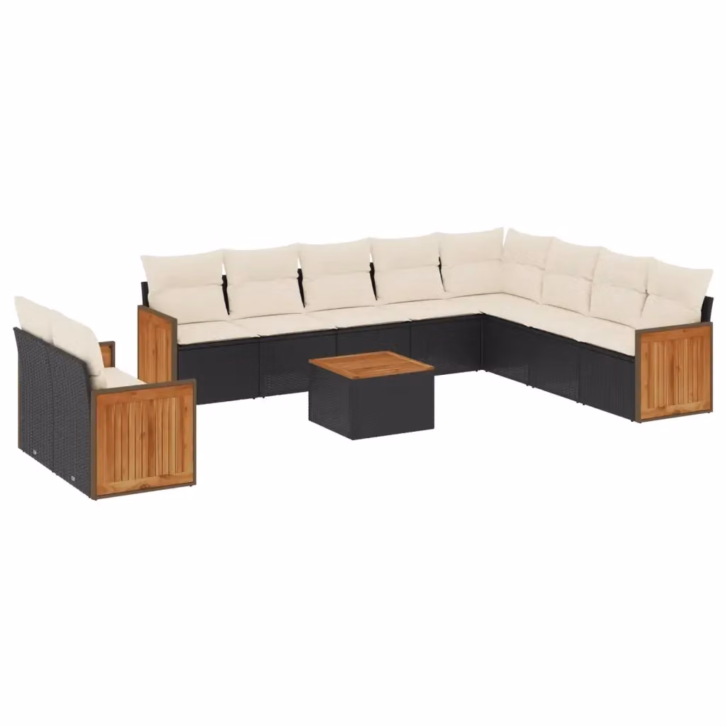 vidaXL Set Divani da Giardino 11 pz in Polyrattan Nero con Cuscini e Tavolino da Esterno a Forma di L – 2