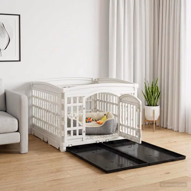 vidaXL Parco giochi per cani a 4 pannelli in plastica bianca L: 177,5 cm, P: 154,5 cm, H: 112 cm