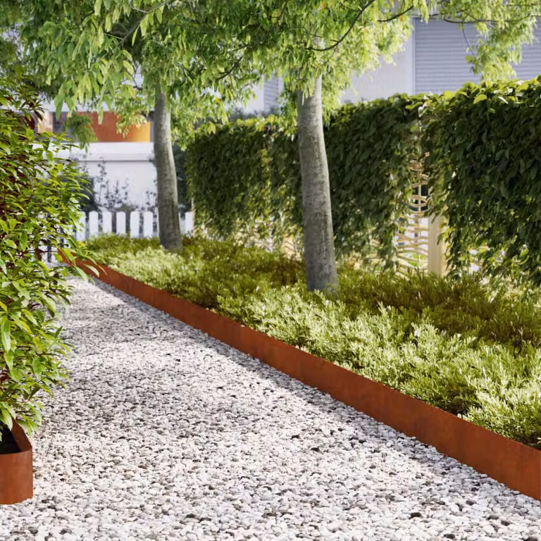 Set di 30 bordure per prato e orto vidaXL in acciaio Corten colore ruggine, H: 20 cm x L: 103 cm