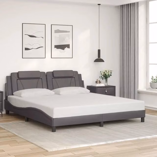 Giroletto Viana senza Materasso-Struttura Letto Grigio 180x200 cm in Similpelle