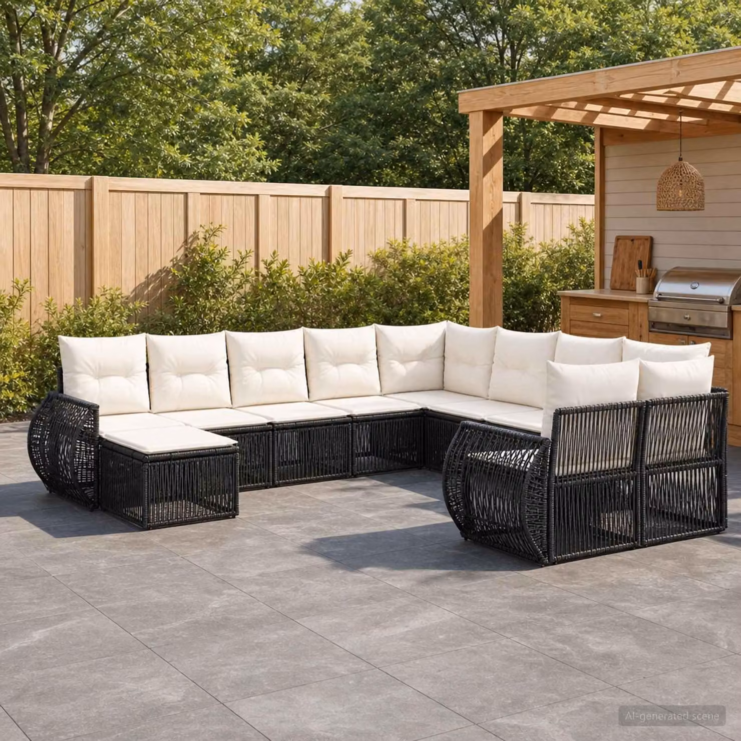 Maison Exclusive - Set da giardino composto da 11 pezzi, divano in rattan sintetico nero