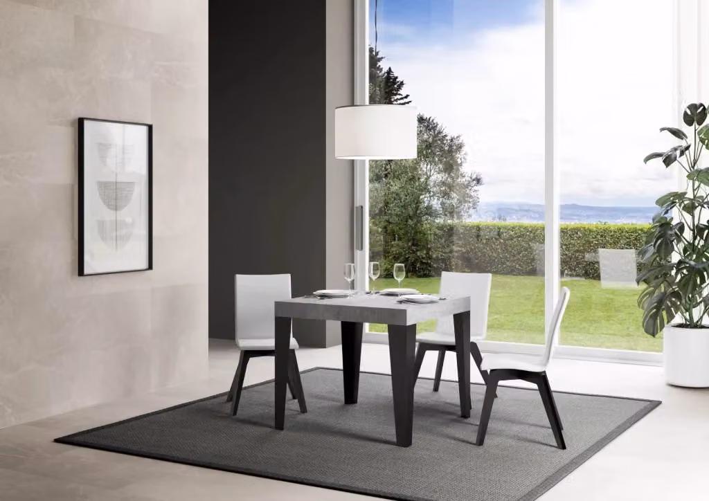 Tavolo da pranzo allungabile moderno GIORDANOSHOP in finitura cemento antracite e grigio L/P/H: 90-246 x 90 x 77 cm – 2