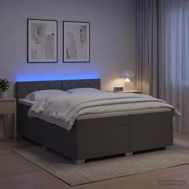 Letto con Box Spring, Materasso Ibrido e Illuminazione LED vidaXL, Grigio Scuro, L/P: 200 x 200 cm – 1