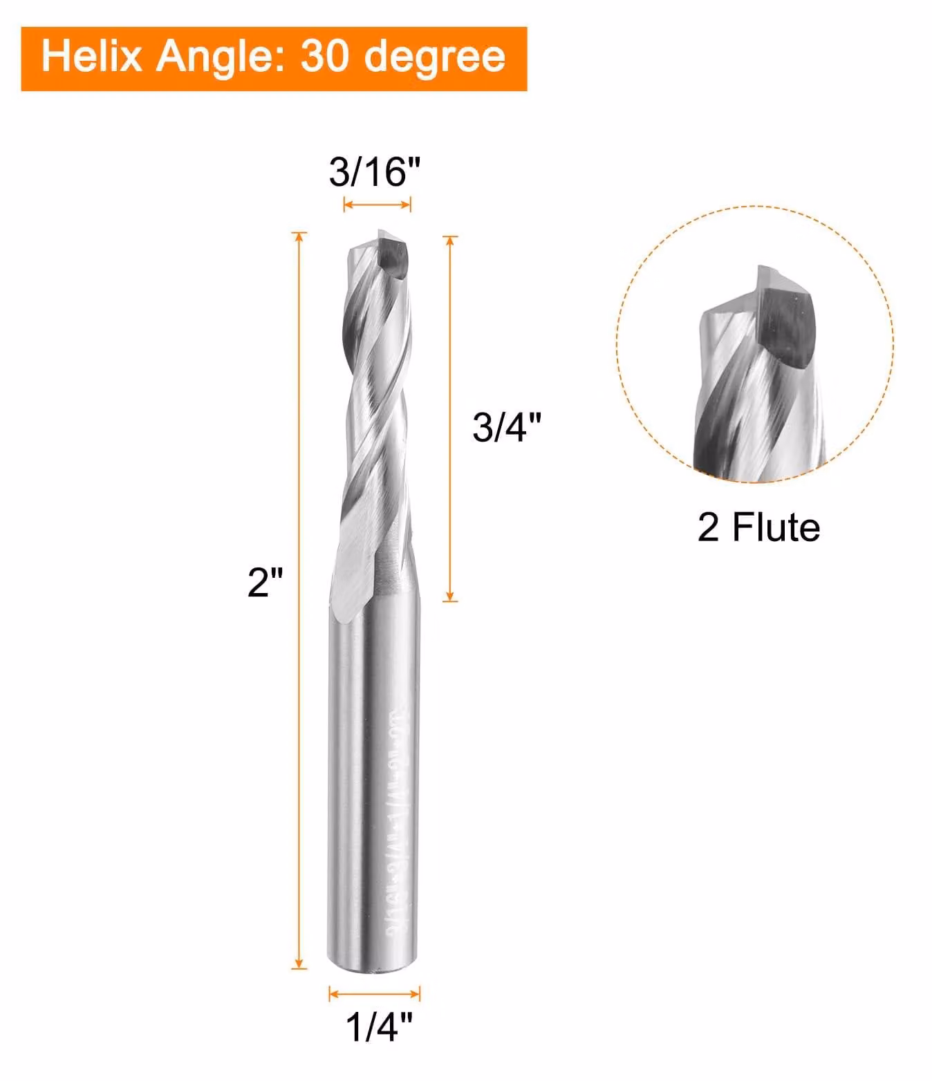 Frese elicoidali, acciaio al tungsteno, diametro tagliente 3/16", diametro gambo 1/4"