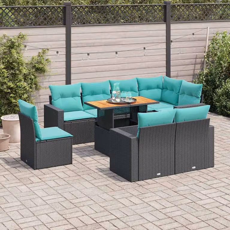 Set di divani da giardino vidaXL 9 pezzi in polyrattan con cuscini e tavolino da esterno a forma di U
