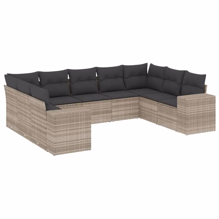 Set Divano da Giardino 9pz con Cuscini Grigio Chiaro Polyrattan
