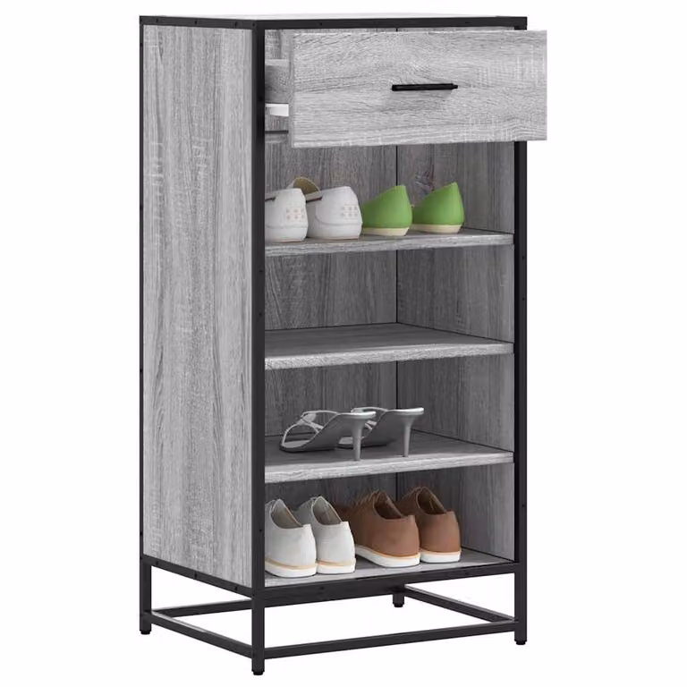 Scarpiera moderna vidaXL in legno e metallo grigio, L: 48 cm, P: 38 cm, H: 97,5 cm