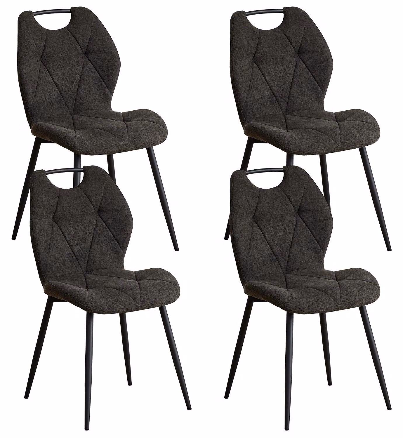Sedie da pranzo - Set da 4 - Sedie imbottite - Rivestimento in velluto - Gambe in metallo - Stile moderno - Colore nero