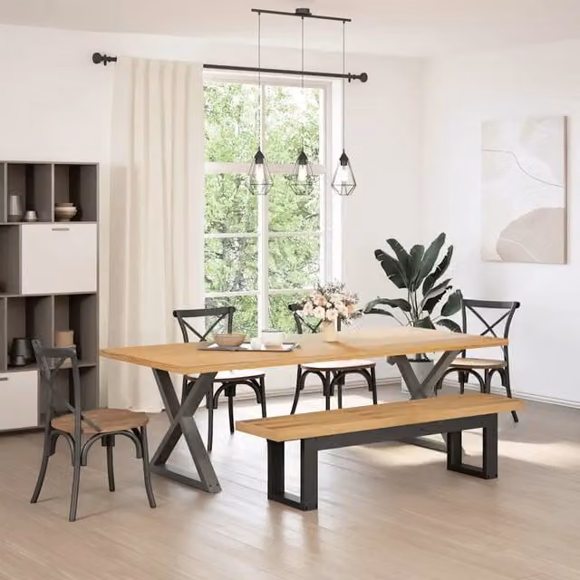 Panca da pranzo NOAIN vidaXL in legno di pino rustico, colore marrone e nero, L: 180 cm, P: 40 cm, H: 45 cm