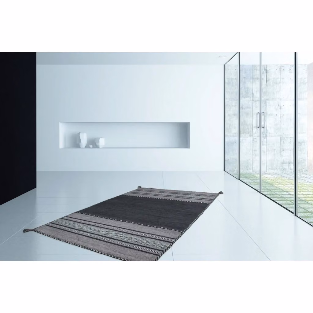 Tappeto rettangolare Alhambra di KENDRA HOME in cotone a tessitura piana, motivo geometrico boho, colori marrone, beige e grigio – 2