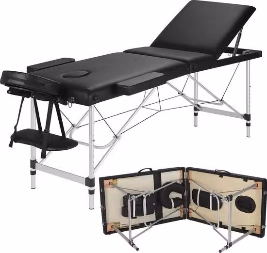 Tavolo per massaggi - Tavolo per trattamenti - Tavolo per trattamenti estetici - Tavolo per trattamenti personali - Flessibile - Ripiegabile - Nero