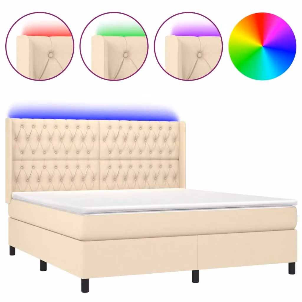 Letto Ibrido vidaXL con Materasso, Illuminazione LED e Porte USB, Tessuto Beige e Bianco, L/P/H: 160 x 200 x 128 cm – 2