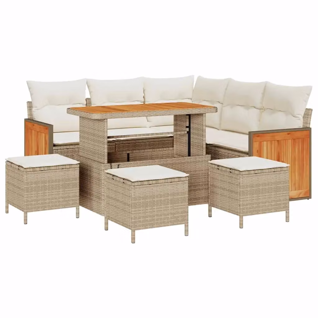 Set Divano da Giardino vidaXL 9 Pezzi a Forma di L con Tavolino e Cuscini Beige e Bianco – 2