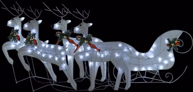 Renne e Slitta di Natale Decorazione Esterni 100 LED Bianco