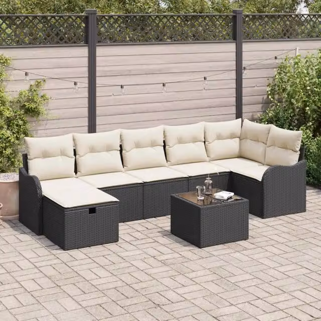 Set di divani 8 pz 7-Numero di posti Nero e Crema polyrattan 3359006