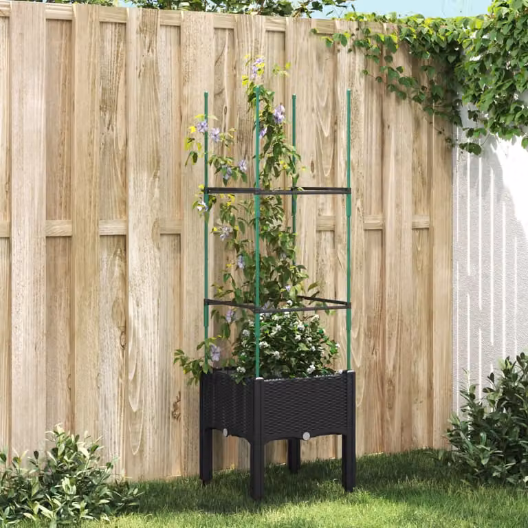 Fioriera da giardino con traliccio per piante rampicanti vidaXL, colore nero, L/P/H: 40 x 40 x 142,5 cm
