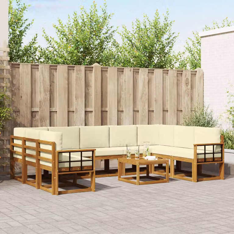 Set di divani da esterno vidaXL in legno di acacia con cuscini, beige e marrone, design moderno a forma di L per giardino e terrazza