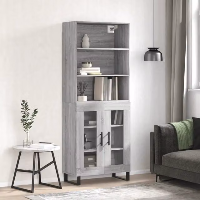 Credenza moderna vidaXL in legno e metallo grigio L: 69,5 cm, P: 34 cm, H: 180 cm – 1