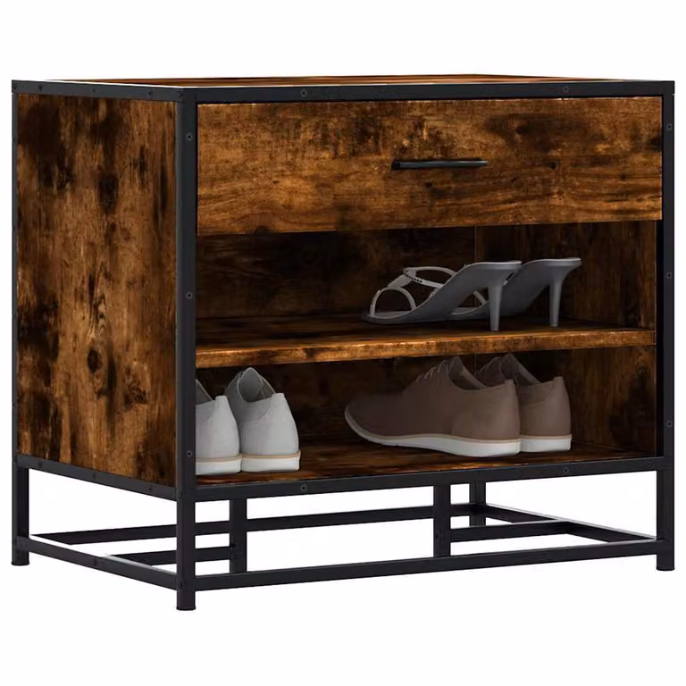 Panca portaoggetti con scarpiera vidaXL in stile industriale, colore rovere e marrone, realizzata in legno e metallo, L: 60,0 cm, P: 40,0 cm, H: 53,5 cm