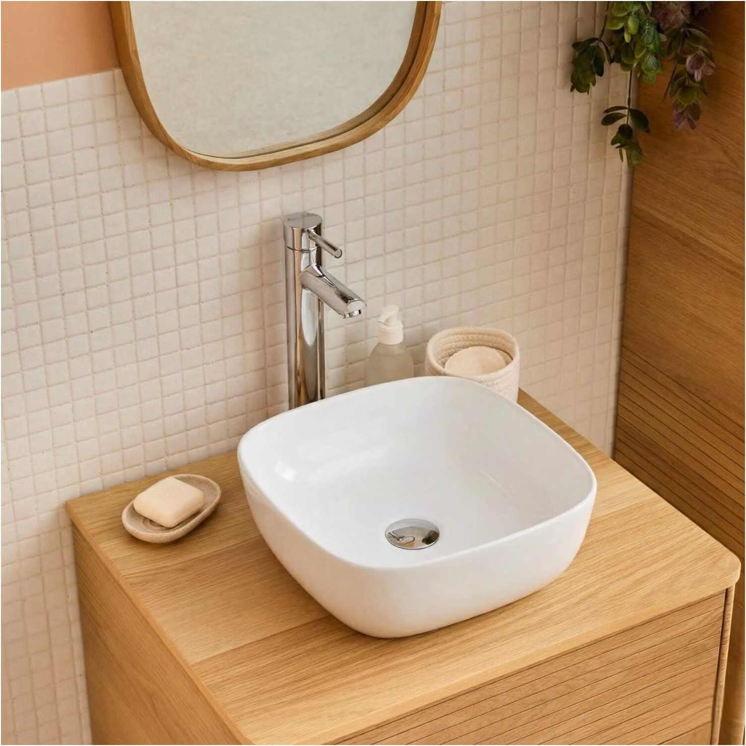 Lavabo da appoggio quadrato in Vetroceramica Diego