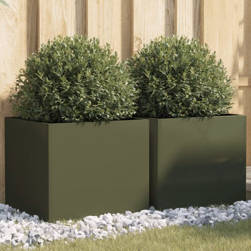 Set di 2 fioriere vidaXL in acciaio verde, L: 42 cm, P: 40 cm, H: 39 cm